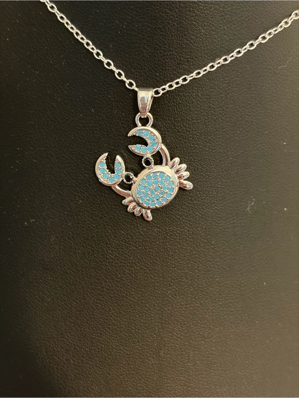 Silver Crab Pendant Necklace with Blue Crystal Accents - Women Jewelry